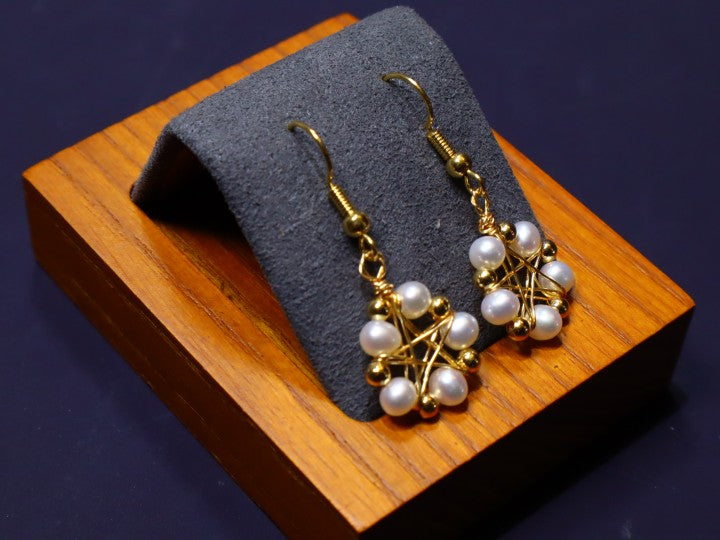 Handmade Five Star Freshwater Pearls Fish Hoob Earrings