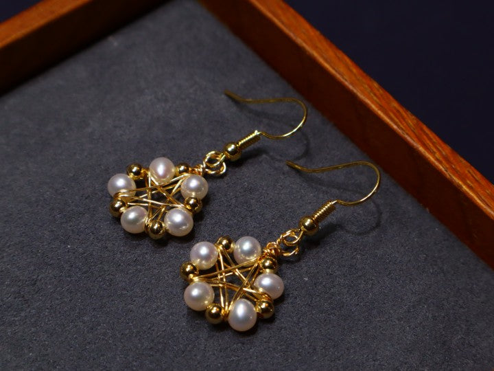 Handmade Five Star Freshwater Pearls Fish Hoob Earrings