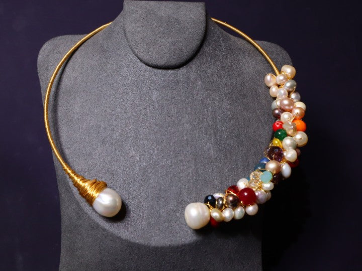 Handmade Colored Crystal & Baroque Freshwater Pearl Necklace