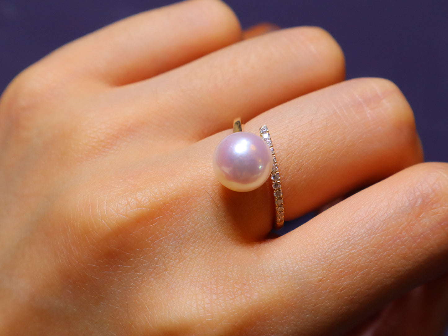 8.5-9mm Akoya Pearl Ring with Diamond