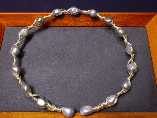 Handmade Silvery Baroque Freshwater Pearl Necklace