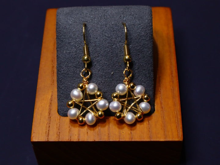 Handmade Five Star Freshwater Pearls Fish Hoob Earrings