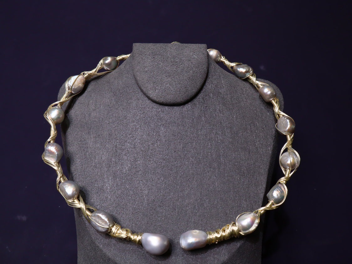 Handmade Silvery Baroque Freshwater Pearl Necklace