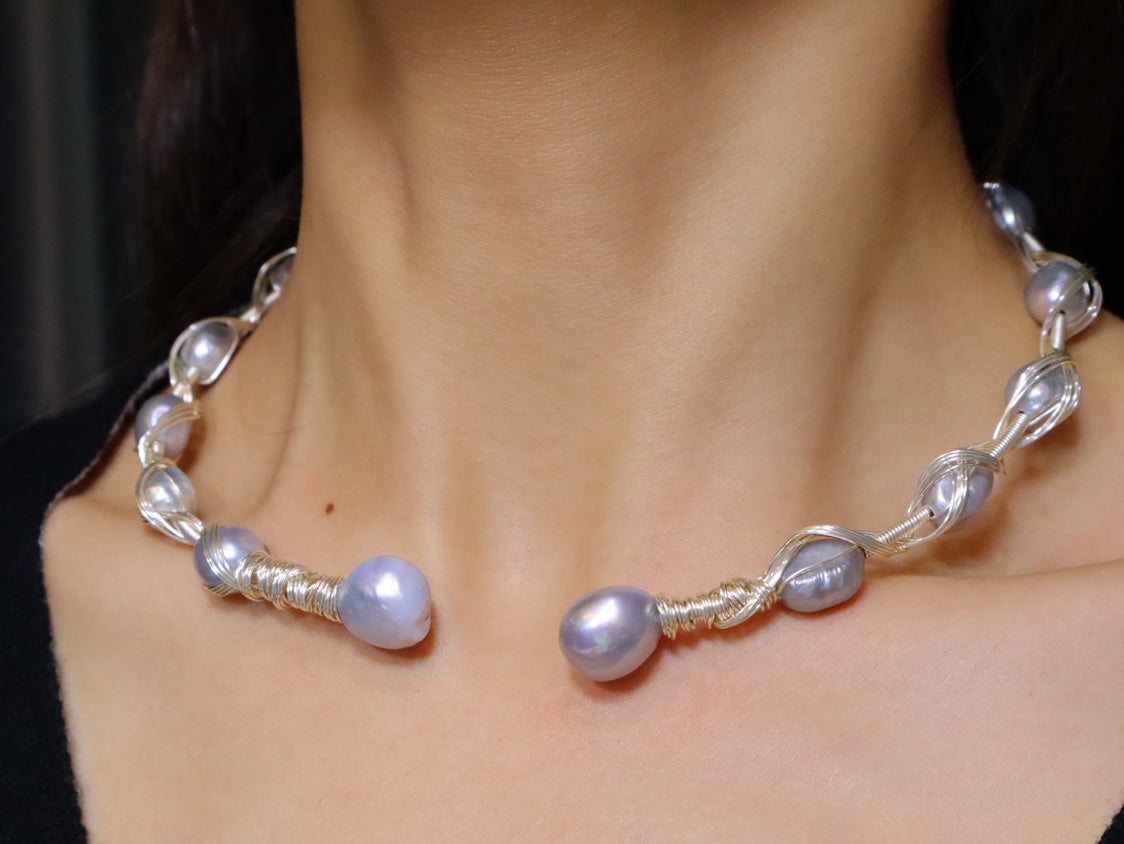 Handmade Silvery Baroque Freshwater Pearl Necklace