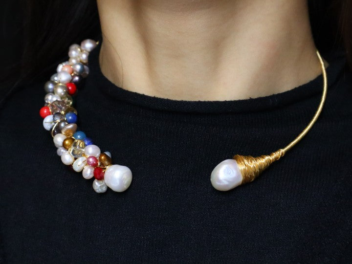 Handmade Colored Crystal & Baroque Freshwater Pearl Necklace