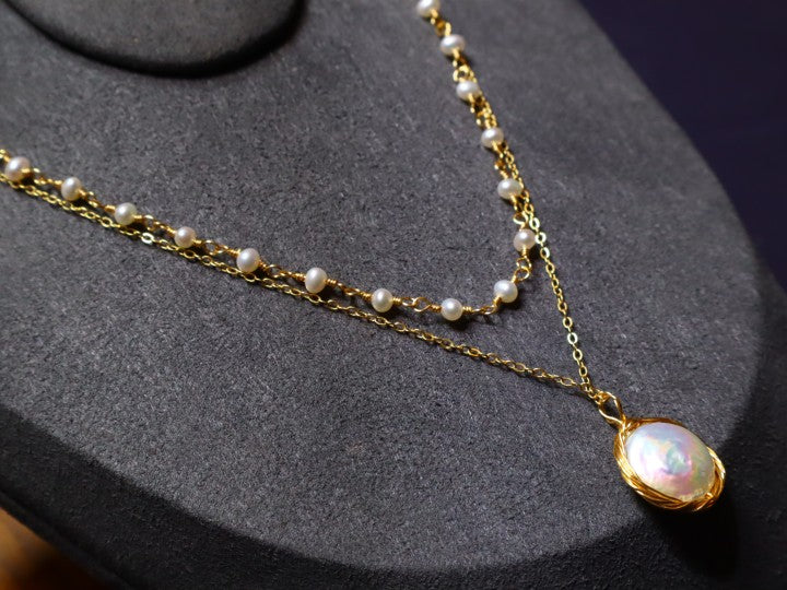 14k Baroque Freshwater Pearl Chain Necklace