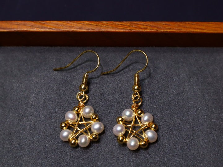 Handmade Five Star Freshwater Pearls Fish Hoob Earrings