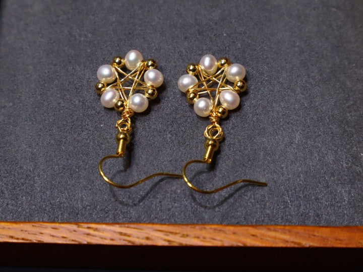 Handmade Five Star Freshwater Pearls Fish Hoob Earrings