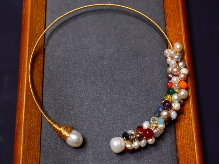 Handmade Colored Crystal & Baroque Freshwater Pearl Necklace