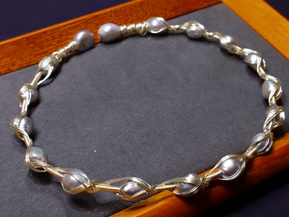 Handmade Silvery Baroque Freshwater Pearl Necklace